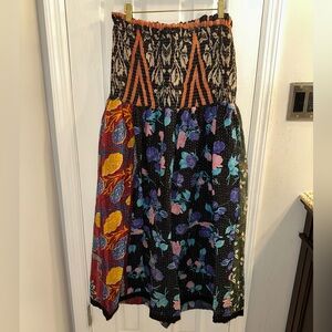 Smocked Floral Strapless Kantha Dress
